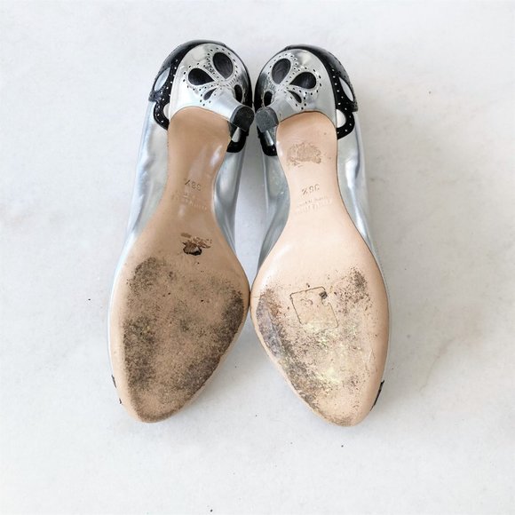 Miu Miu silver & black art deco high heel pumps, black cutout design (size 36.5) - Picture 8 of 8